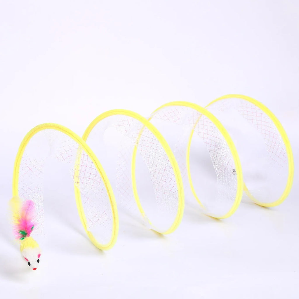 Stype Cat collapsible tunnel toy with a feather teaser inside for feline play.