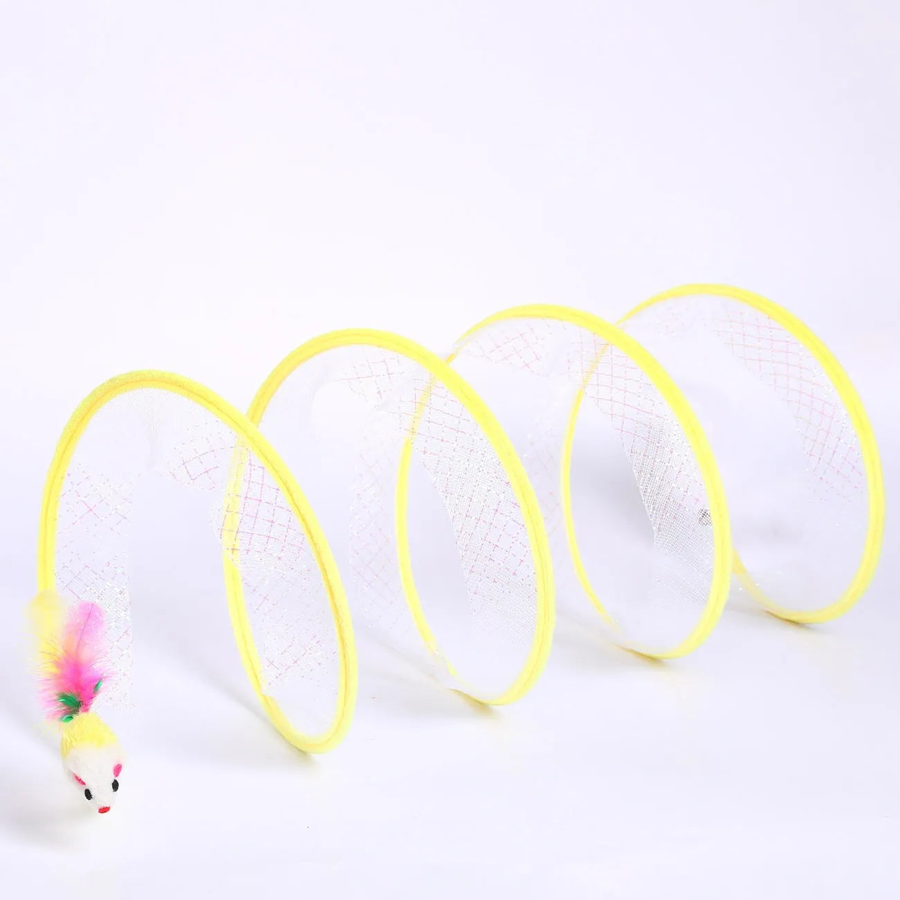 Stype Cat collapsible tunnel toy with a feather teaser inside for feline play.