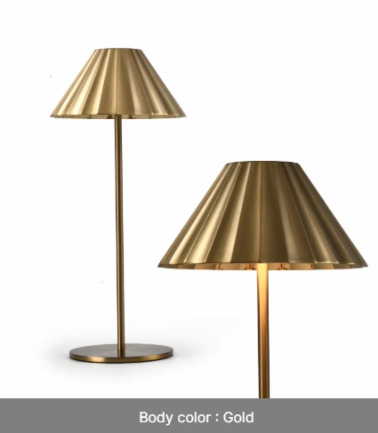 Alloy desk lamp with touch dimming controls and rechargeable battery in black, brown, sand or white finish