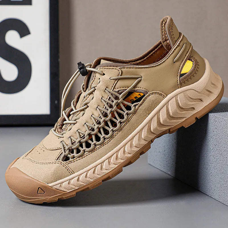 Men's hand-woven closed toe sandals with an elastic band and rubber sole in multiple colours.