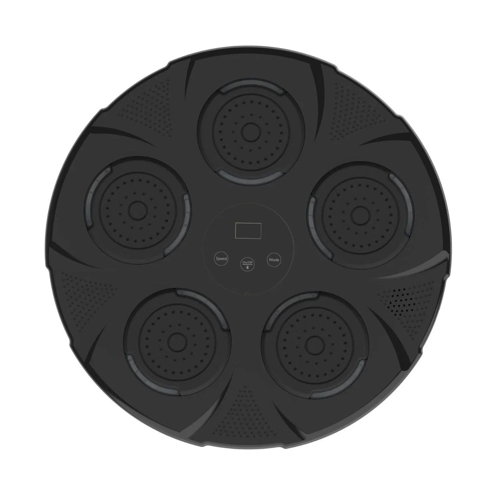 Smart wall-mounted boxing trainer with LED lights on ABS plastic housing, showing mounted position and striking target area.