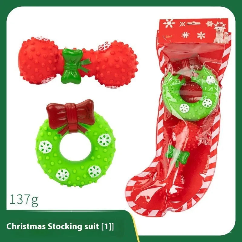 Christmas dog toys vinyl gift sets with bite ropes, tennis balls, Santa heads and festive shapes