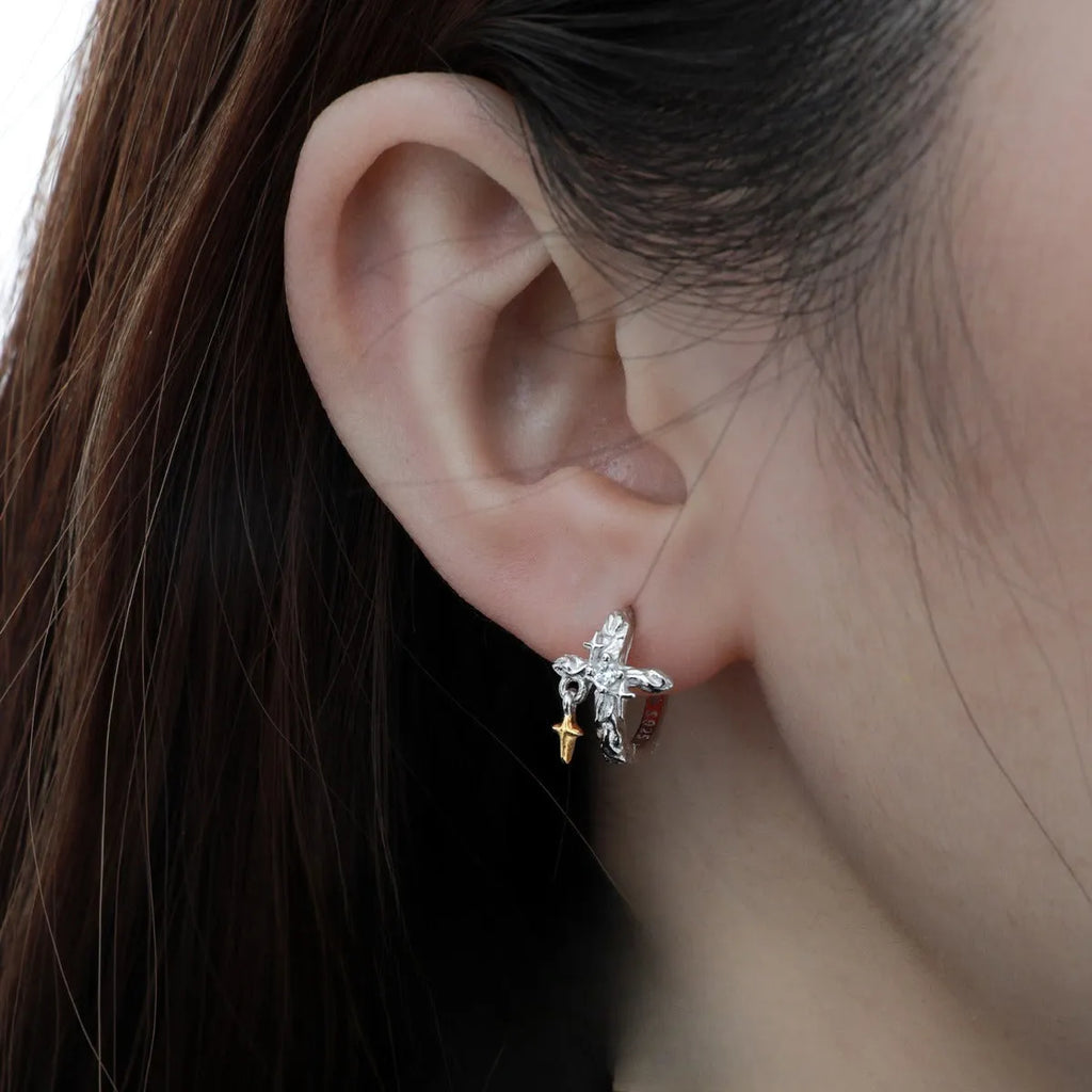 XINGX 925 silver cross earrings with white gold colour electroplated finish and geometric design