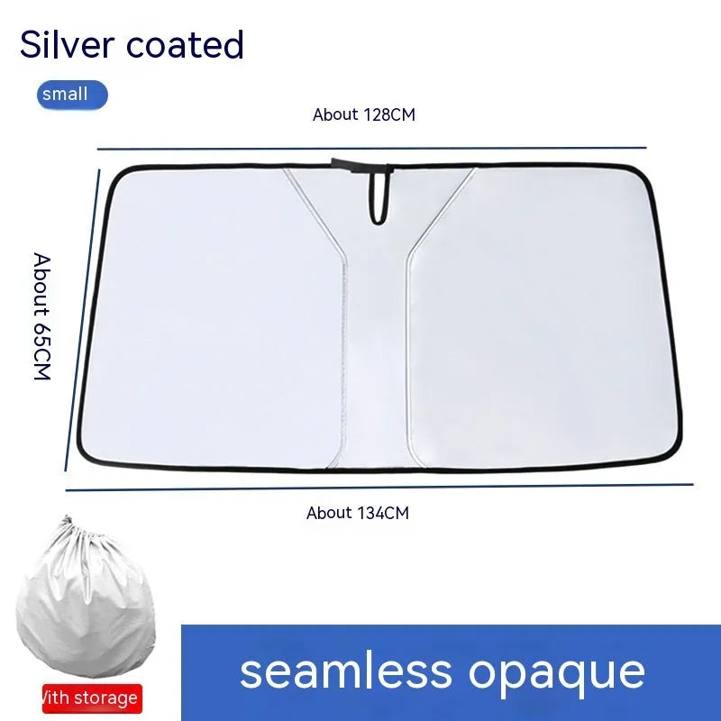 Titanium silver car sun shield with double ring design for windscreen protection