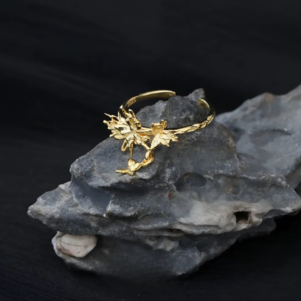 Women's adjustable silver butterfly ring with gold or white gold electroplating