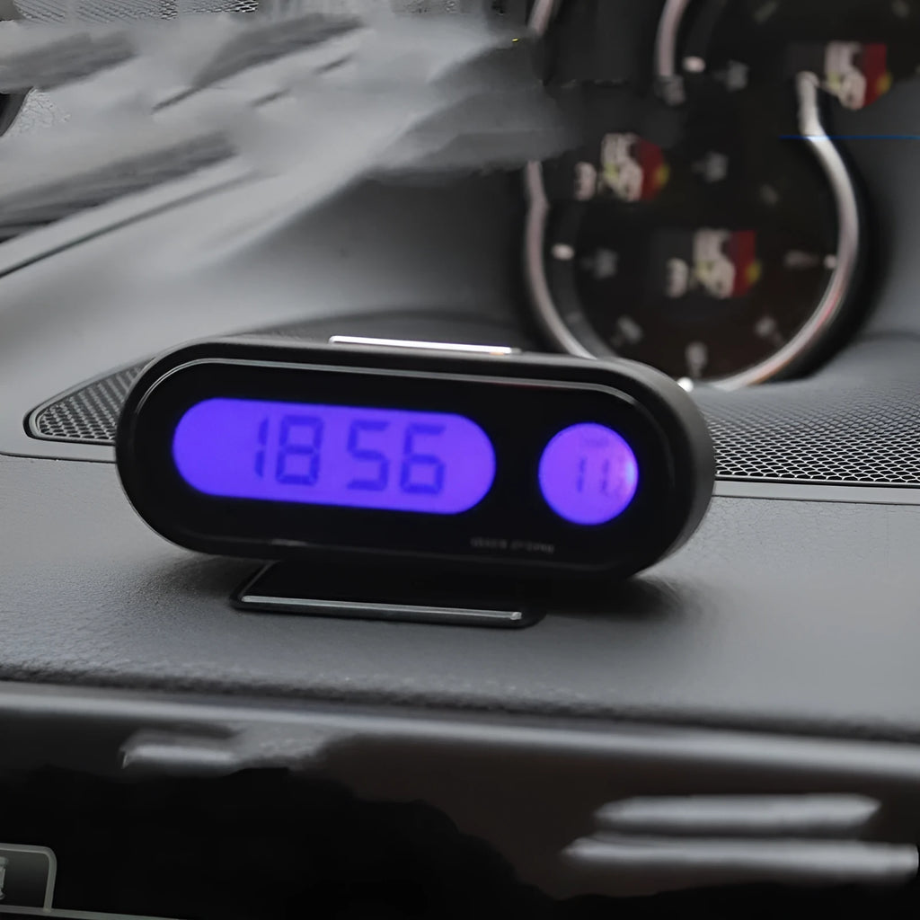 Black car dashboard electronic clock thermometer with LED display and adjustable bracket