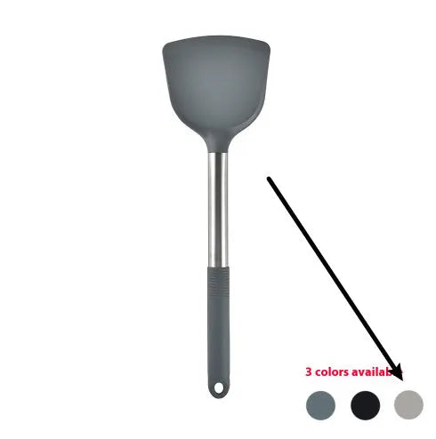 12 piece silicone kitchenware set with rotating storage bucket including ladle spatula and food clip in black