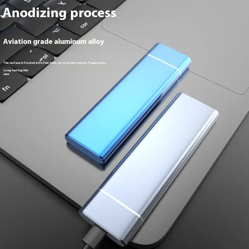 Sapphire blue portable solid state external hard drive with metal shell