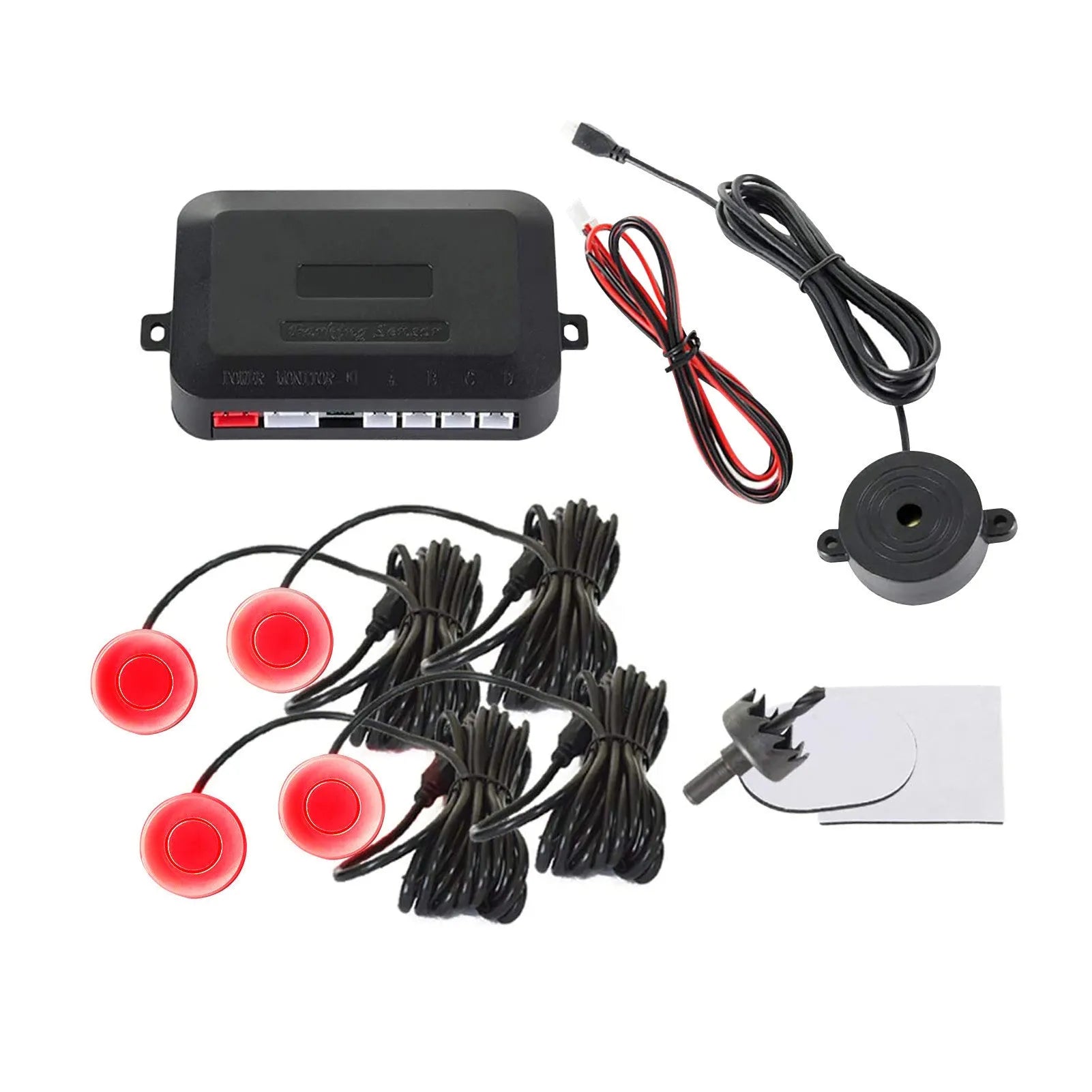 4-probe buzzer reversing radar car parking sensor kit with ultrasonic sensors and installation tools