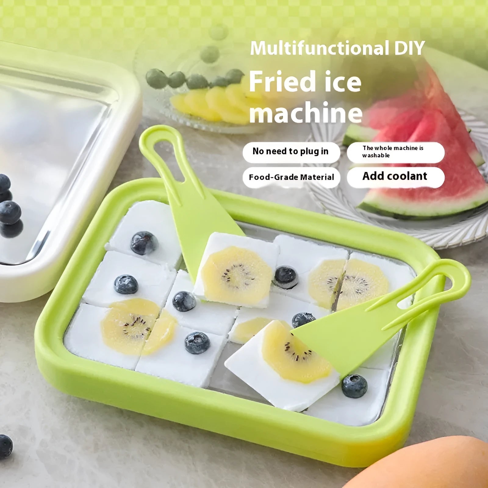 Children's DIY fried yogurt machine in green, pink, rose red, or white colours with aluminium gasket