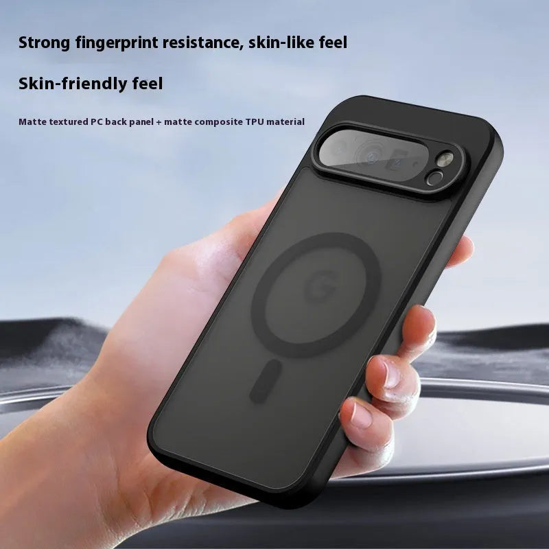 Magnetic matte black phone case for Google Pixel, TPU PC shockproof cover with anti-fingerprint finish