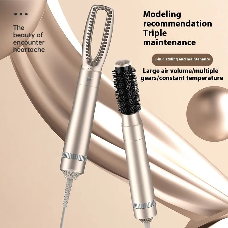 Champagne gold five-in-one hot air comb hair curler with heating elements for multi-function styling