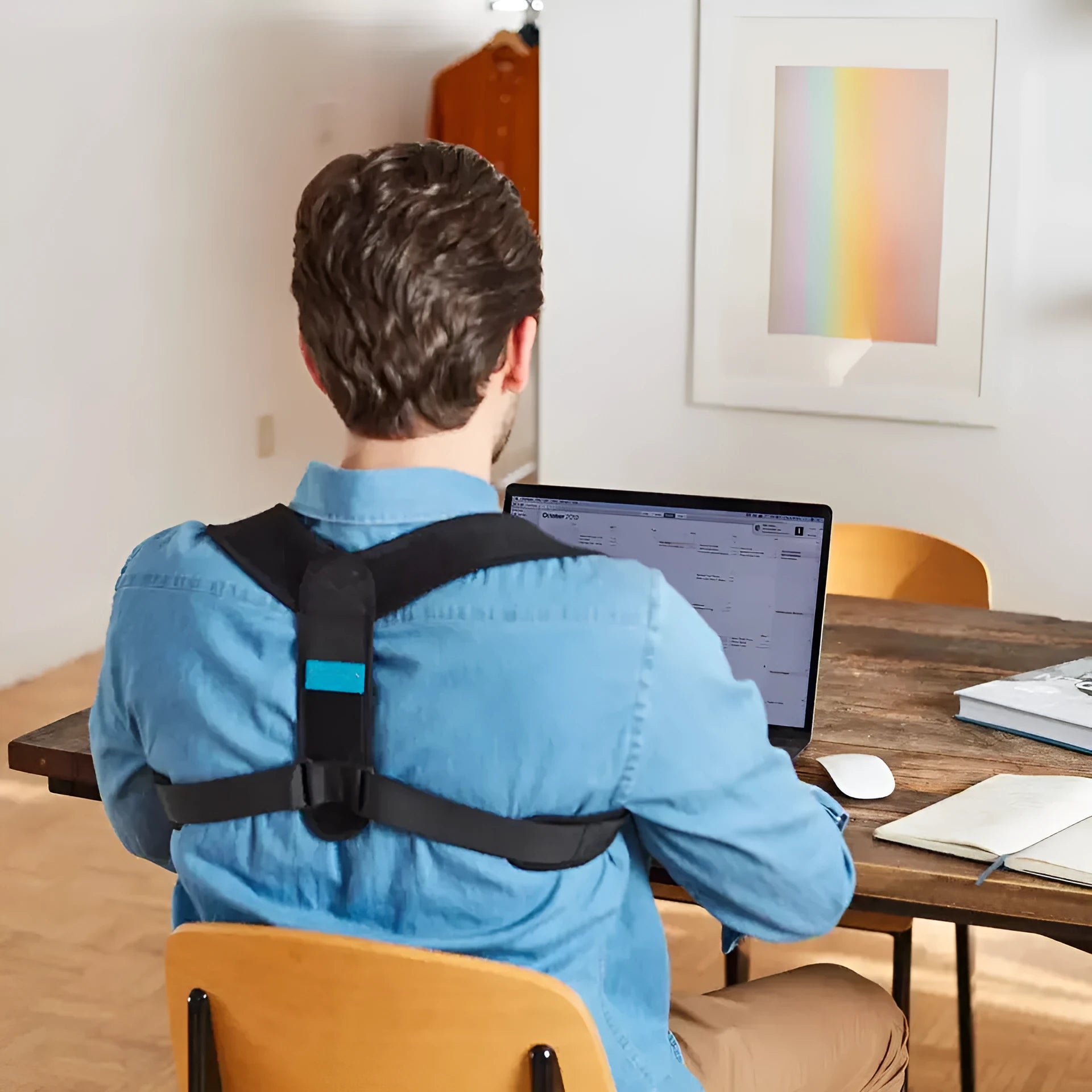 Black adjustable posture correction strap made from elastic fabric for back and shoulder support