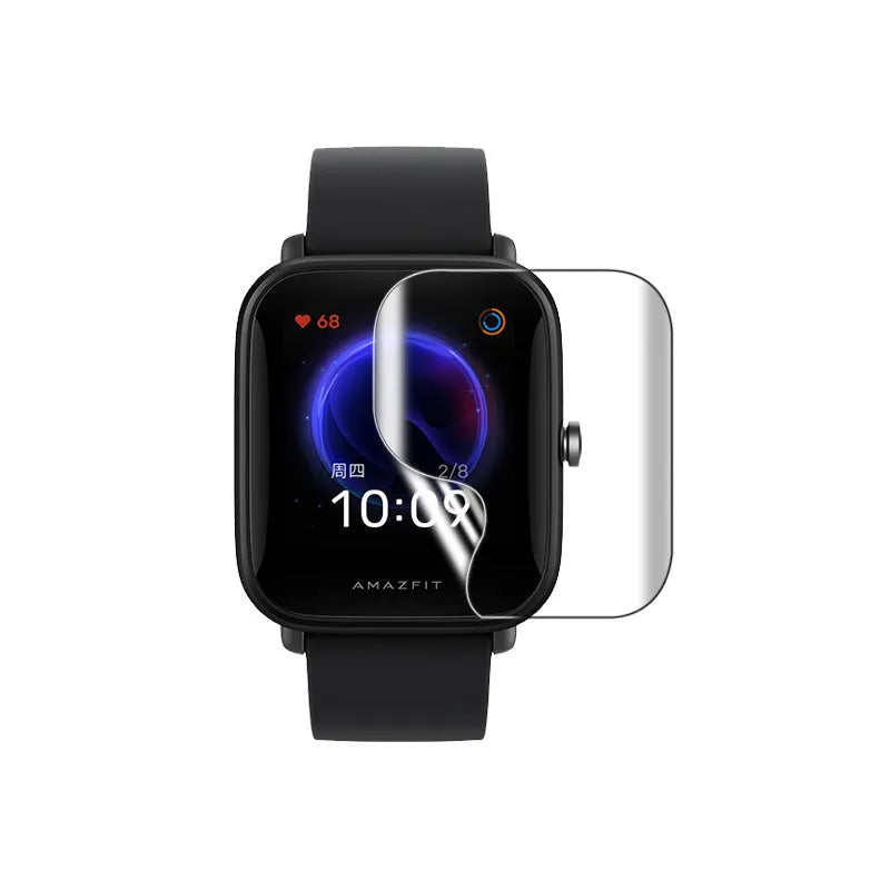 Amazfit Bip S smartwatch with transparent TPU hydrogel screen protector applied