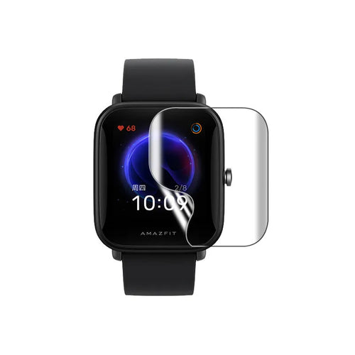 Amazfit Bip S smartwatch with transparent TPU hydrogel screen protector applied