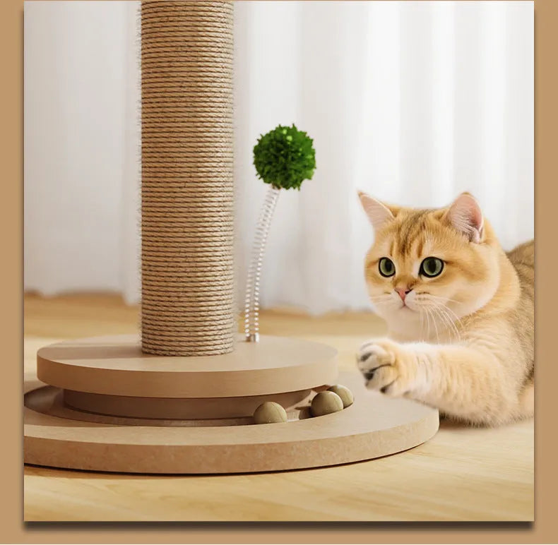 Vertical cat climbing frame with hemp rope column and Canna style base
