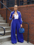 Striped zipper sweater and trouser two-piece set in street hipster style