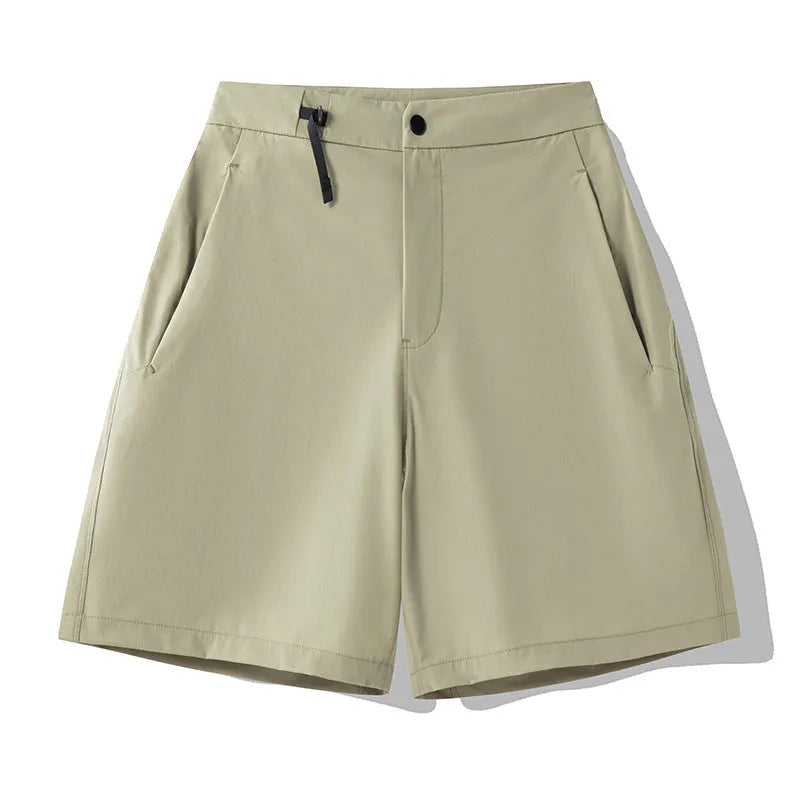 Men's Army Green quick-drying sports shorts with 3D cut and elastic sides for running and climbing.