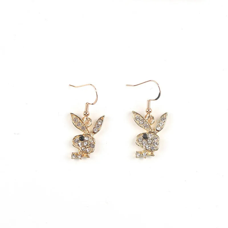 Cute rabbit-shaped stud earrings in silver, pink, and gold colour options.