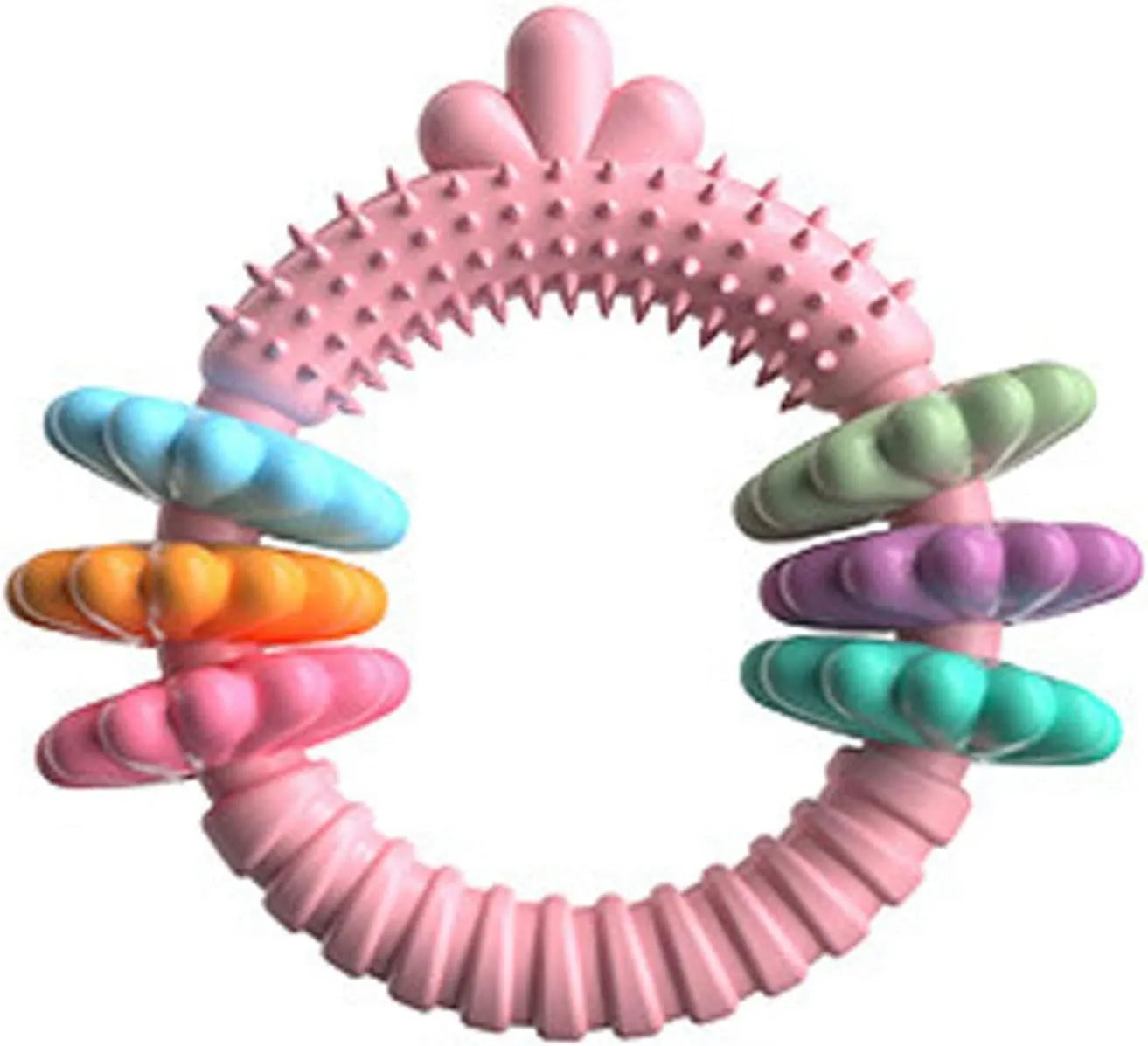 TPR rubber dog chew toy with squeaker for small dogs in blue, green, pink colours