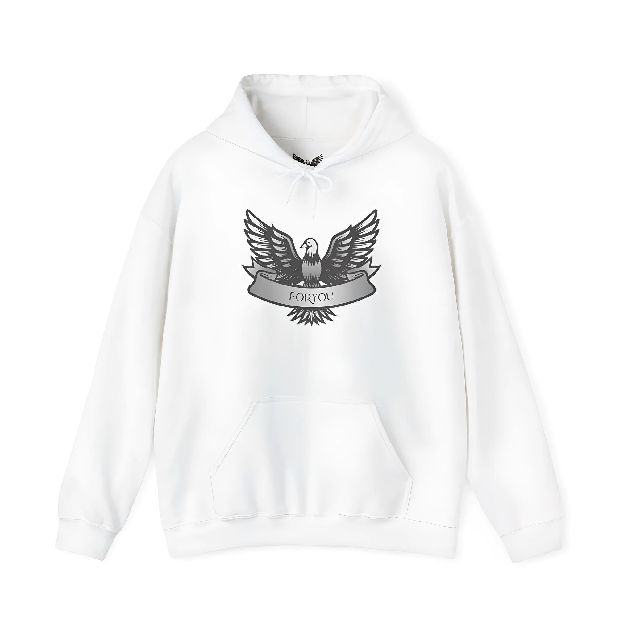 A solid colour cotton blend pullover hoodie for men and women with long sleeves and a hood.