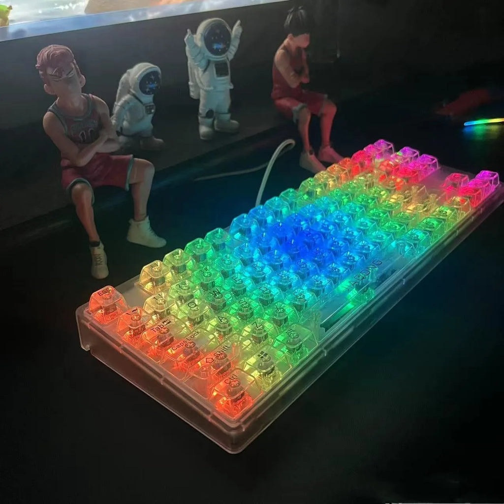 Transparent plastic key cap 132-key set for keyboard replacement with UK ISO layout compatibility