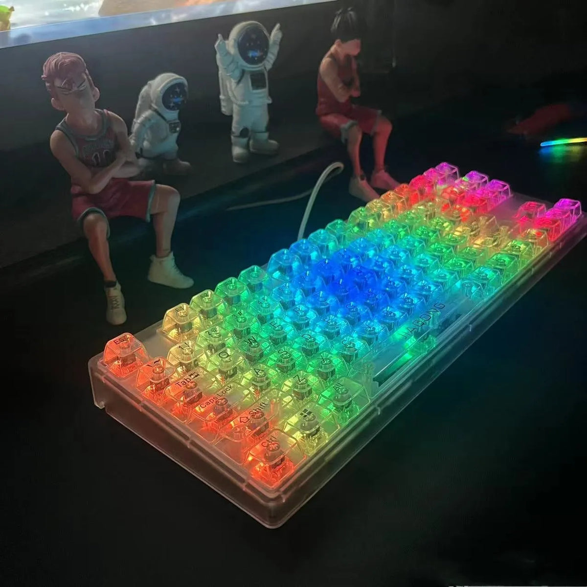 Transparent plastic key cap 132-key set for keyboard replacement with UK ISO layout compatibility