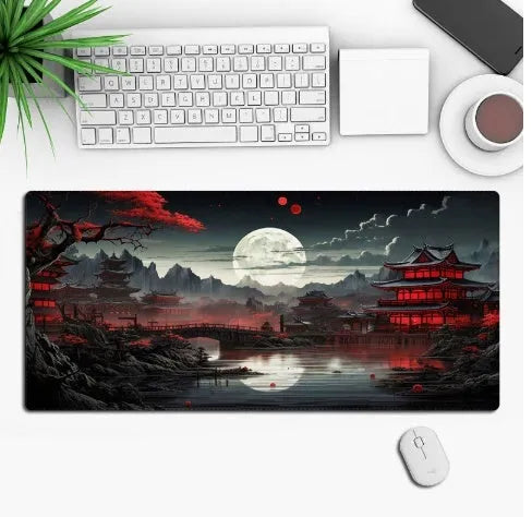 Anime design gaming mouse pad with non-slip rubber base shown on a desk