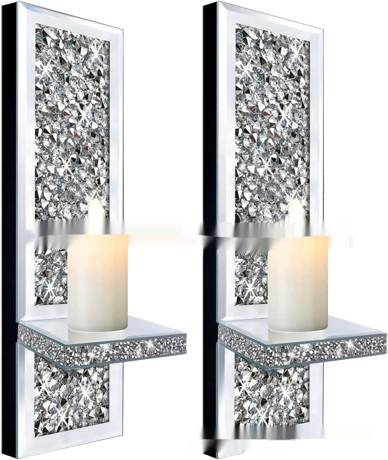 Pair of silver glass wall candlesticks with modern minimalist design