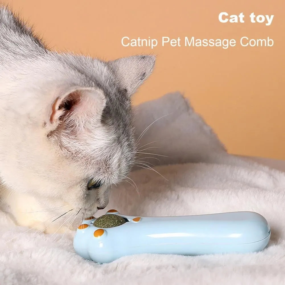 Cartoon design cat massage comb and dental toy with rounded teeth and catnip compartment