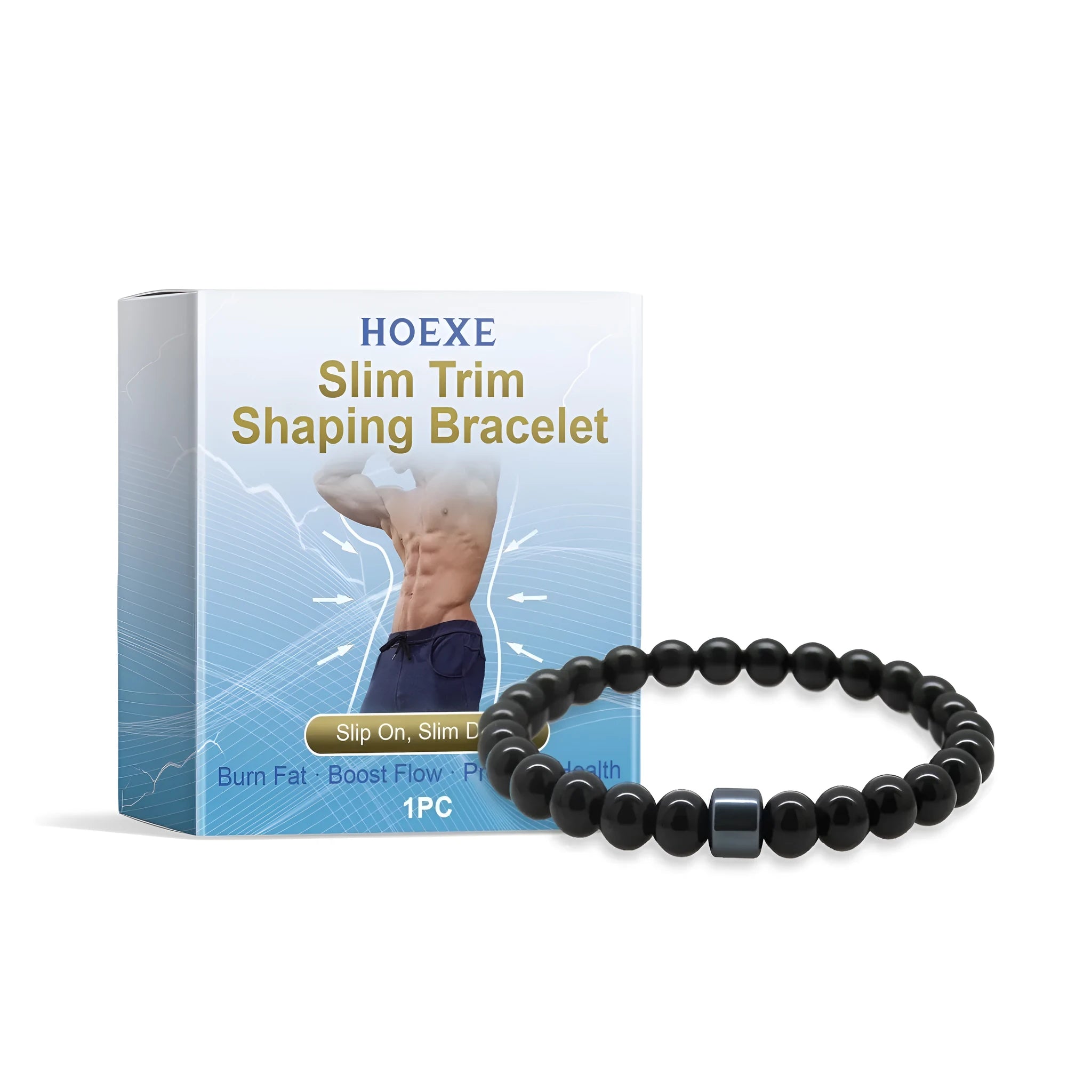 Men's black gallstone and glass body shaping wristband bracelet