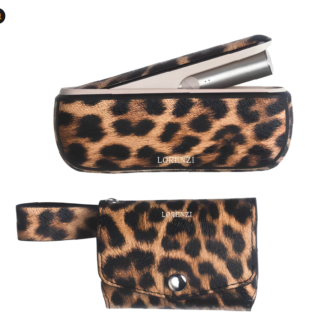 Soft light luxury storage protective bag shown in leopard print and yellow colour options.
