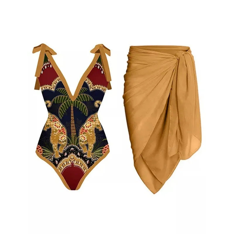 Women's solid colour one-piece swimsuit with spaghetti straps and attached skirt in polyester fabric