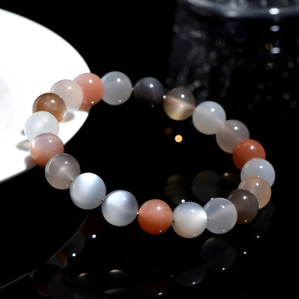 Natural moonstone bracelet with colourful moon light 8mm beads in unisex single circle design