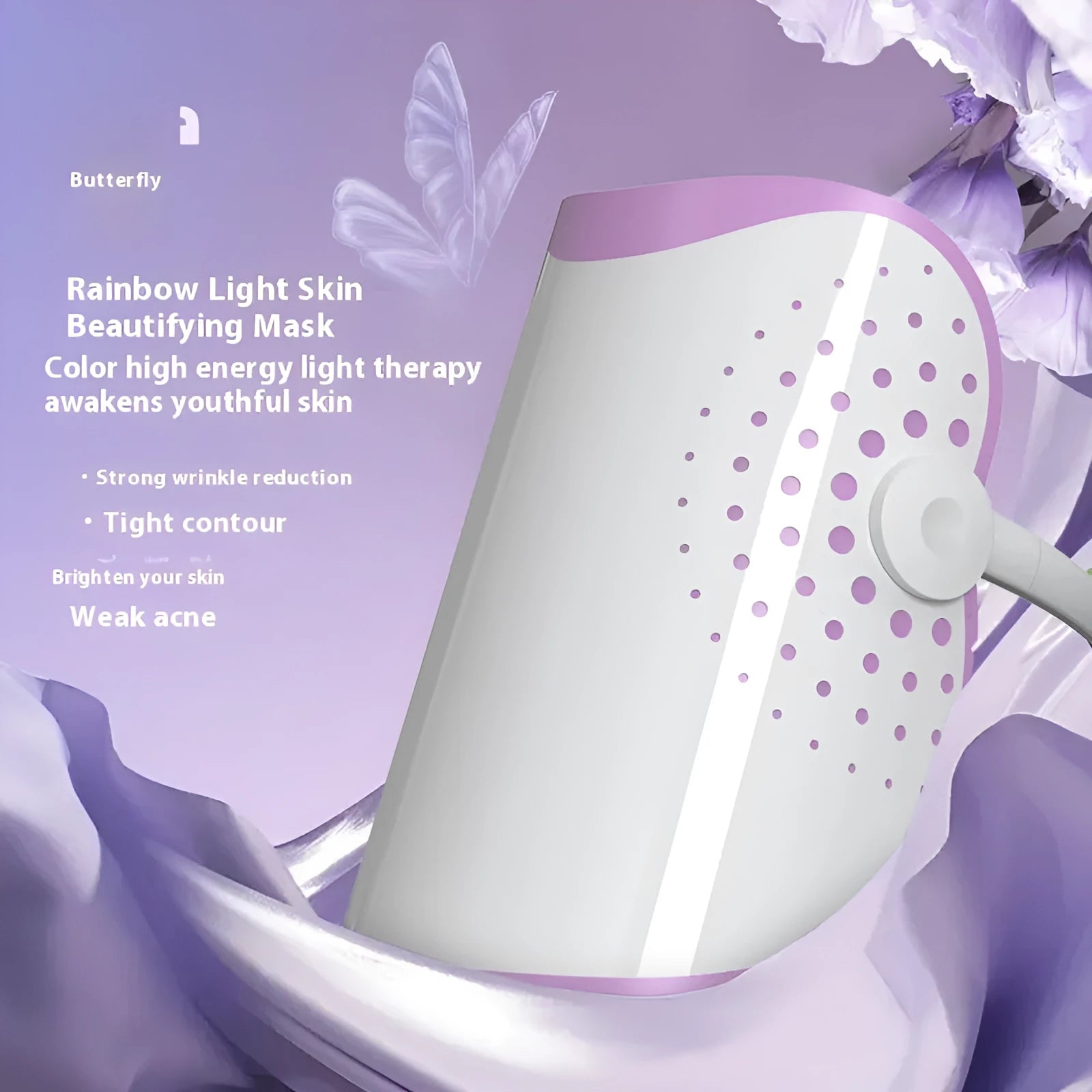 White and purple photon IPL beauty mask device for home facial light therapy.