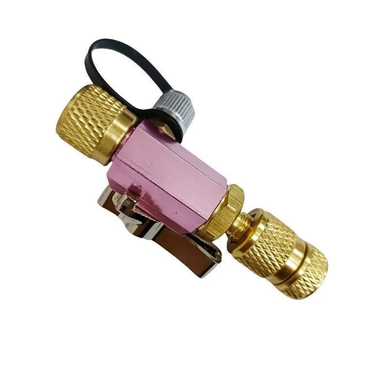 Metal vacuum valve core disassembly tool set showing black and pink styles for 1/4 and 5/16 tyre valves.