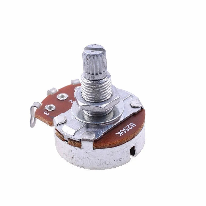Metal electric guitar potentiometer knob for tone and volume controls.