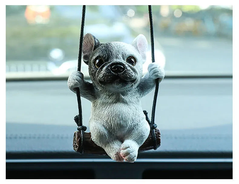Resin bulldog car hanging ornament for rearview mirrors in cartoon style with multiple colour options