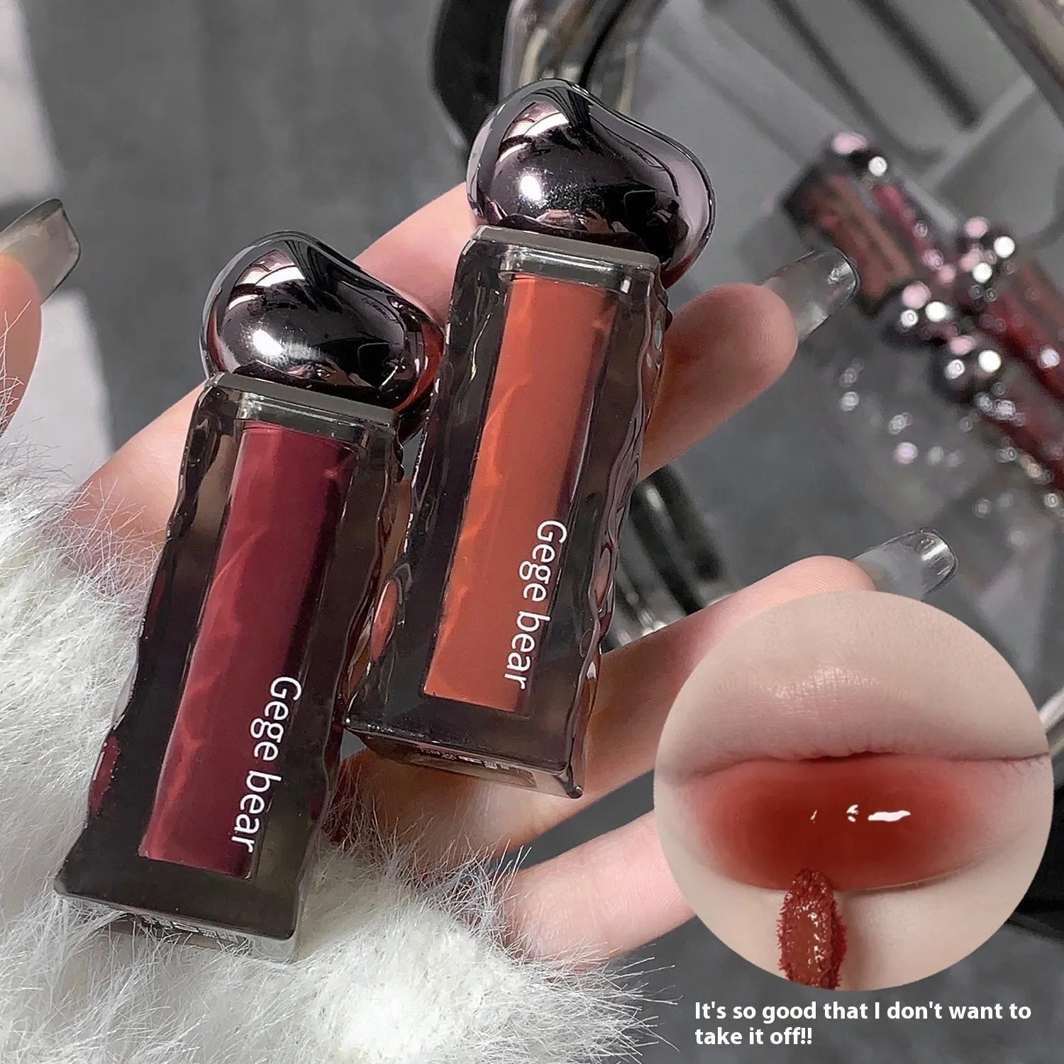 Glacier Lava Lip Lacquer tube with mirror, shown in one of seven colour options.