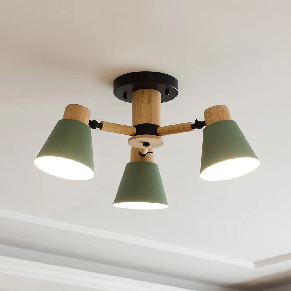 Nordic macaron design ceiling pendant lamp with ironwood construction