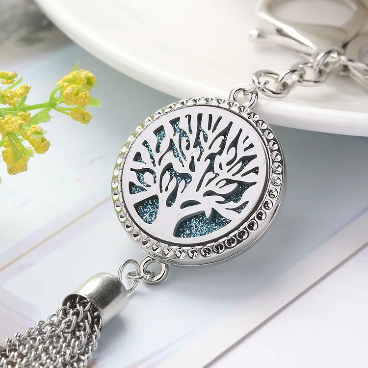 Alloy tassel car fragrance pendant with chain and cotton wicks for vehicle aromatherapy
