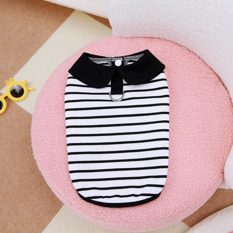Pet wearing cotton striped t-shirt and skirt summer clothing set