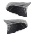 Pair of dark bright paint bright black modified horn rear-view mirror shells for BMW 3 Series and 4 Series.
