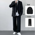 Plus size men's loose fit suit jacket and trousers with white shirt and tie in college style