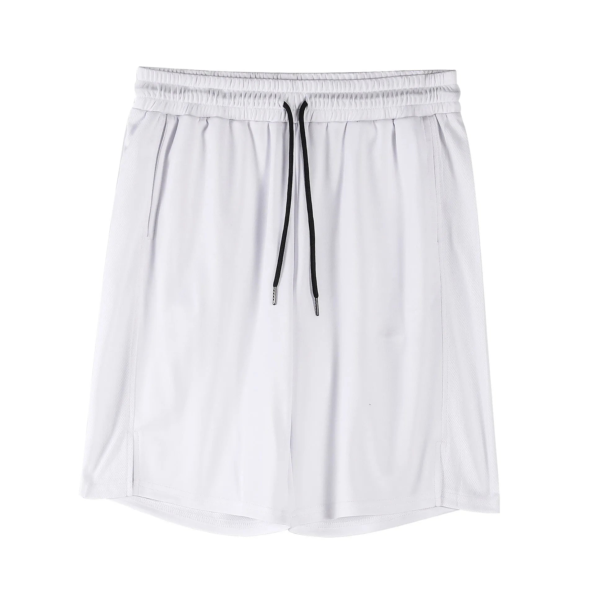 Men's black quick-dry mesh fitness shorts with elastic waistband and loose fit