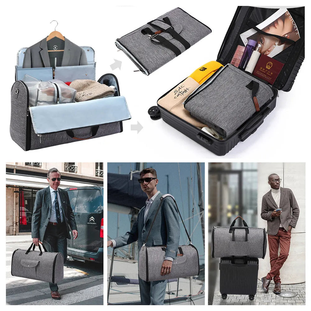 Dark blue folding Oxford cloth duffel bag with 36-55L capacity for travel and gym use