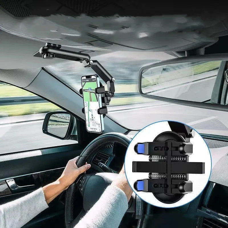 Black and green car mount sun visor rear seat phone holder with buckle clip