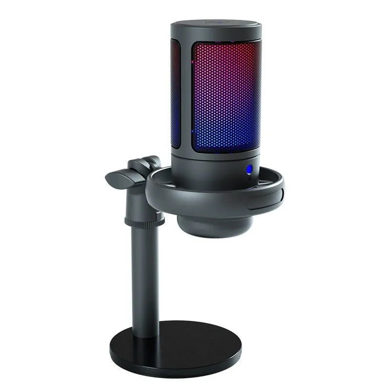 RGB USB condenser microphone for computer recording in black, white, or pink colour options