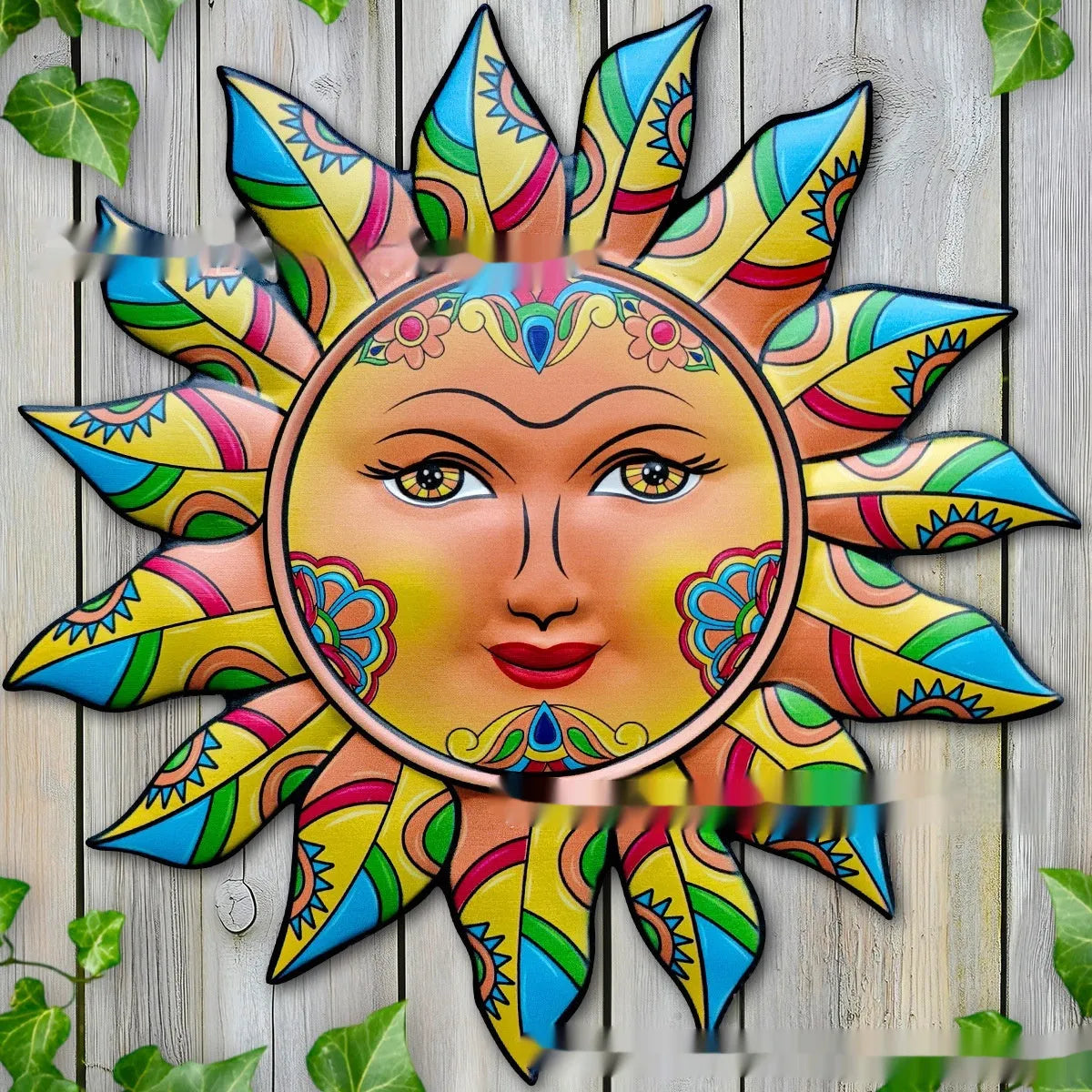 Iron sun face wall hanging decorative craft in a choice of colours for indoor or garden use.