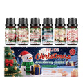 Christmas aromatherapy oil set showing six 10ml glass bottles with scented oil for home fragrance